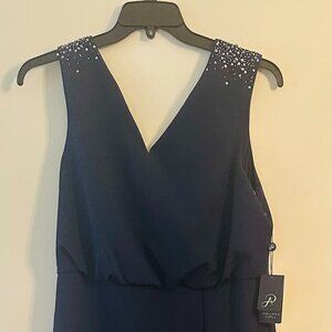 Blue Sleeveless V-Neck Gown